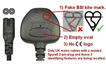 UK 13 Amp Plug to Figure 8 Power Cable